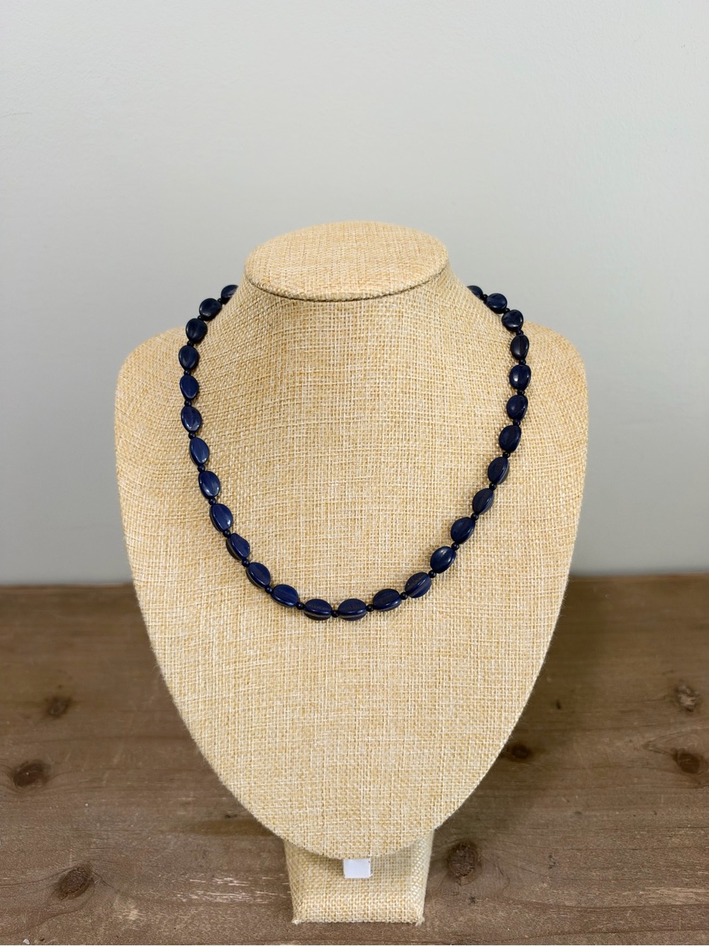 Bohemian Glass Cobalt Blue Beaded Necklace Oval Beads Czech Style